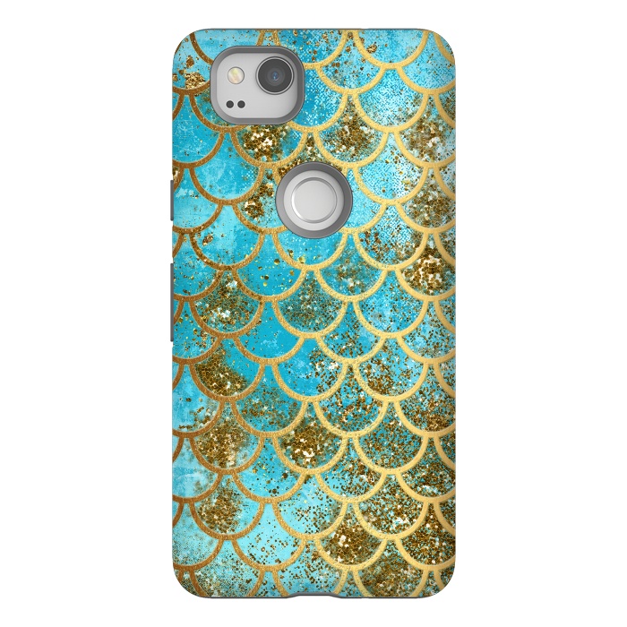 Pixel 2 StrongFit Blue, Glitter and Gold Mermaid Scales by  Utart