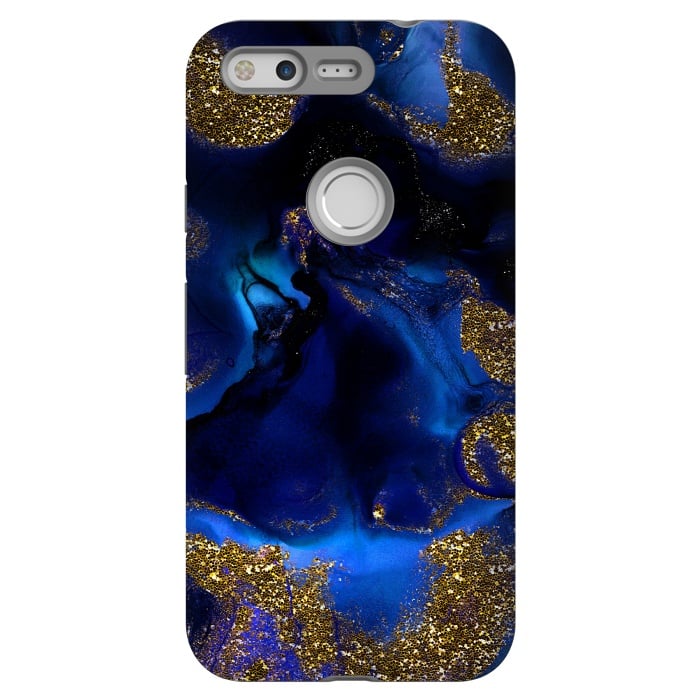 Pixel StrongFit Indigo Blue and Gold Glitter Marble by  Utart