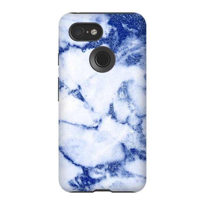 Pixel 3 StrongFit Blue Veined Glitter Marble by  Utart