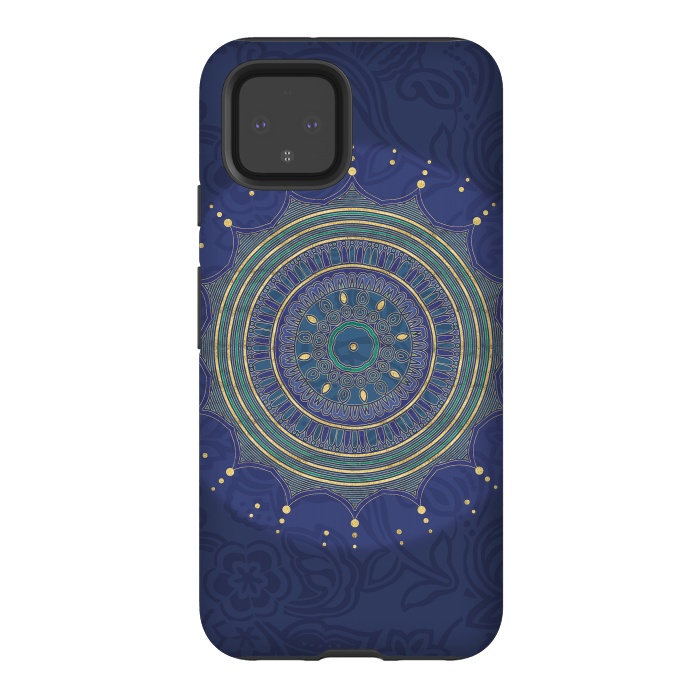 Pixel 4 StrongFit Blue Mandala With Gold by Andrea Haase