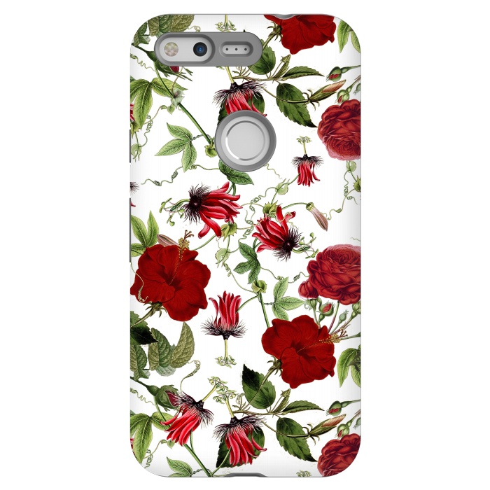 Pixel StrongFit Red Hibiscus and Passiflora Pattern on White by  Utart