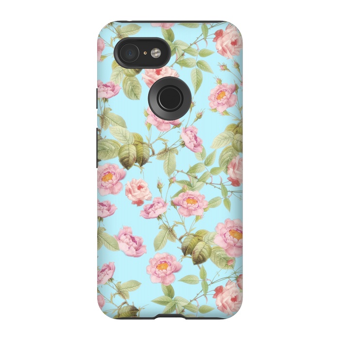 Pixel 3 StrongFit Pastel Teal and Pink Roses Pattern by  Utart