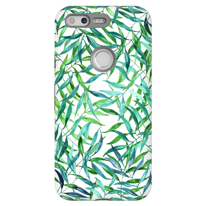 Pixel StrongFit Green Palm Leaf Print by Becky Starsmore