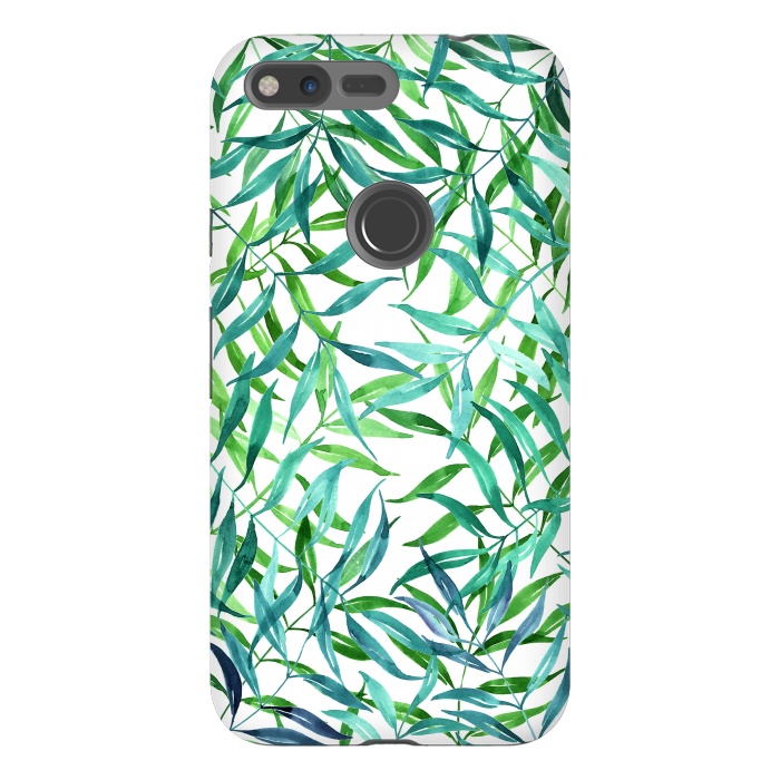 Pixel XL StrongFit Green Palm Leaf Print by Becky Starsmore