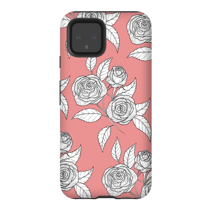 Pixel 4 StrongFit Dusky Pink Vintage Rose Print by Becky Starsmore