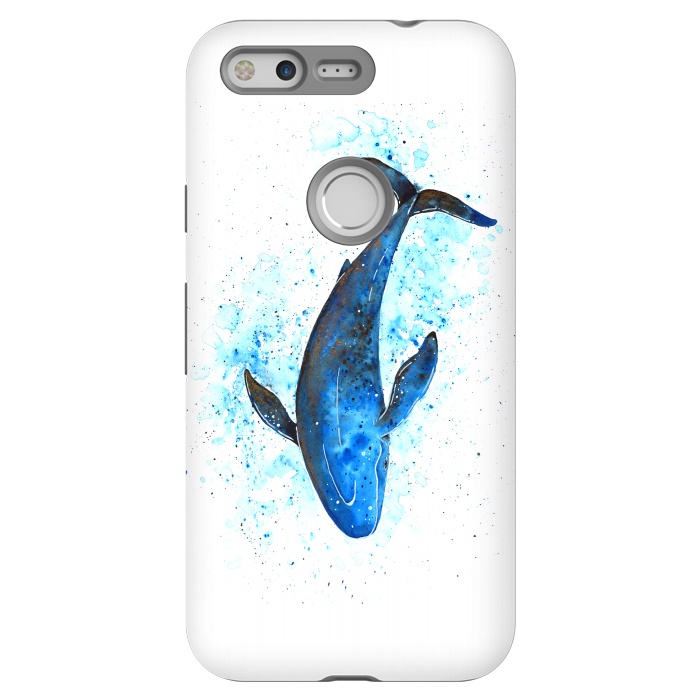 Pixel StrongFit Watercolor Blue Whale Dive by Becky Starsmore
