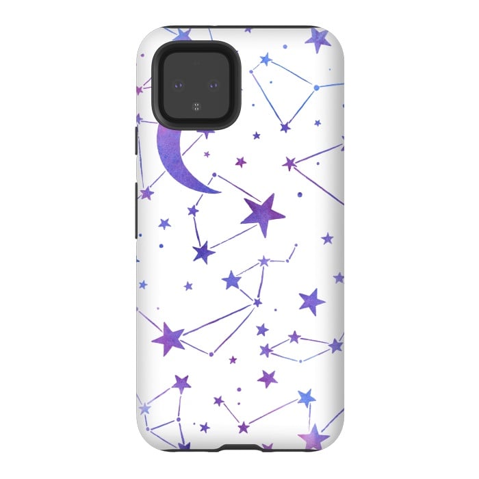 Pixel 4 StrongFit Watercolor Star And Moon Constellations by Becky Starsmore