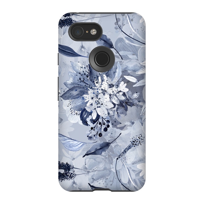 Pixel 3 StrongFit Autumnal fresh gray and blue flower rose pattern by  Utart
