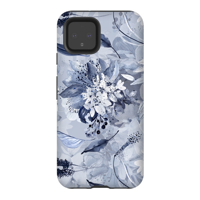 Pixel 4 StrongFit Autumnal fresh gray and blue flower rose pattern by  Utart