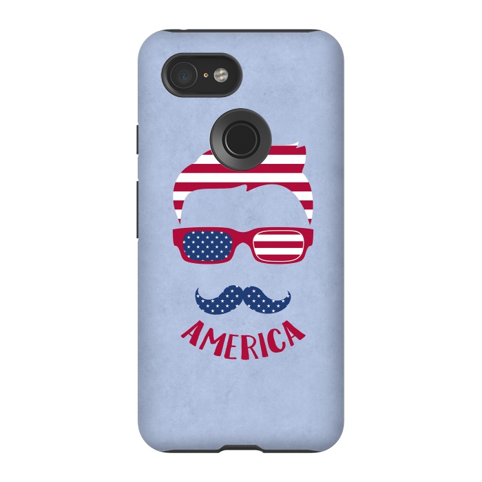 Pixel 3 StrongFit American Hipster Face 4th July by Andrea Haase