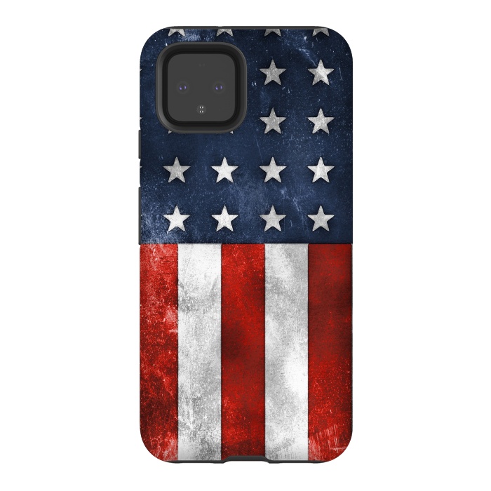 Pixel 4 StrongFit Grunge Style American Flag by Andrea Haase