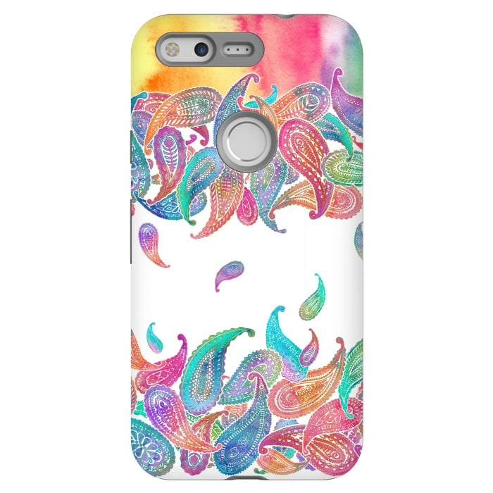 Pixel StrongFit Rainbow Paisley Rain on White by Micklyn Le Feuvre