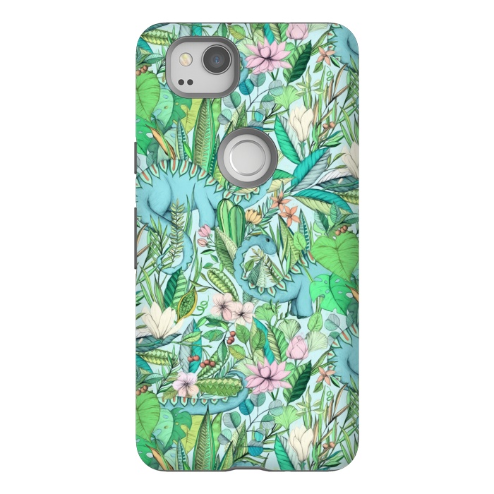 Pixel 2 StrongFit Summer Floral with Dinosaurs by Micklyn Le Feuvre