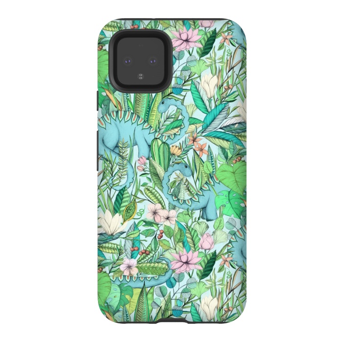 Pixel 4 StrongFit Summer Floral with Dinosaurs by Micklyn Le Feuvre