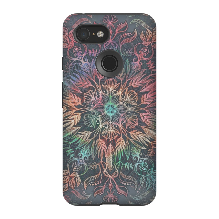 Pixel 3 StrongFit Winter Sunset Mandala in Charcoal, Mint and Melon by Micklyn Le Feuvre