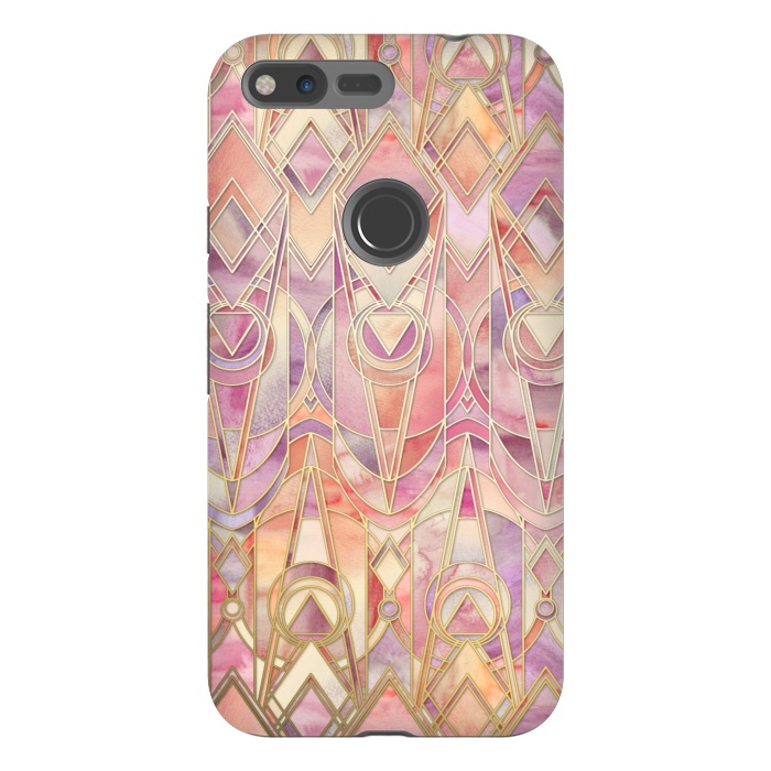 Pixel XL StrongFit Glowing Coral and Amethyst Art Deco Pattern by Micklyn Le Feuvre