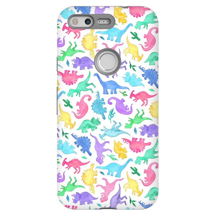 Pixel StrongFit Ditsy Dinos in Bright Pastels on White by Micklyn Le Feuvre