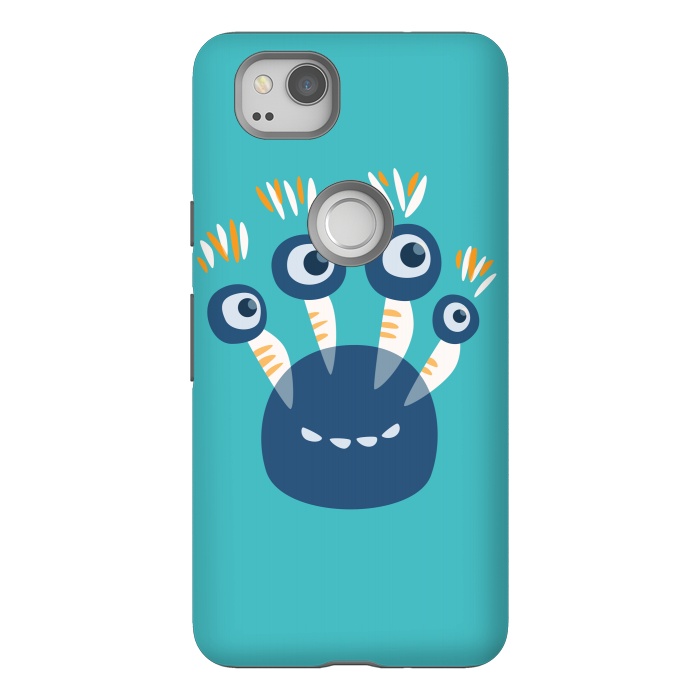 Pixel 2 StrongFit Cute Blue Cartoon Monster With Four Eyes by Boriana Giormova
