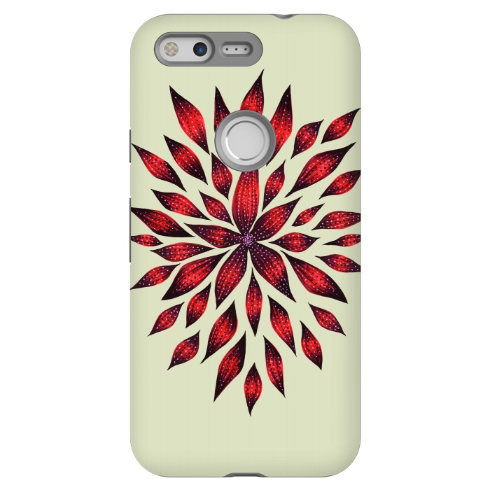 Pixel StrongFit Hand Drawn Abstract Red Ink Doodle Flower by Boriana Giormova