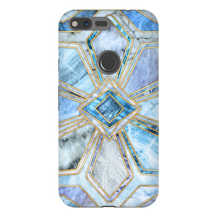 Pixel XL StrongFit Geometric Gilded Stone Tiles in Soft Blues by Micklyn Le Feuvre