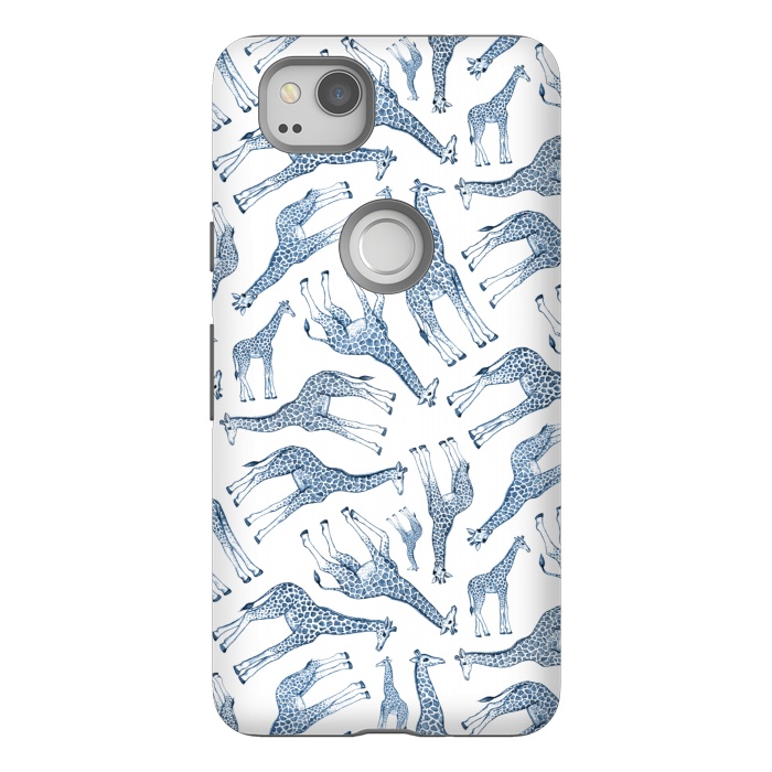 Pixel 2 StrongFit Little Giraffes in Monochrome Blue and White by Micklyn Le Feuvre