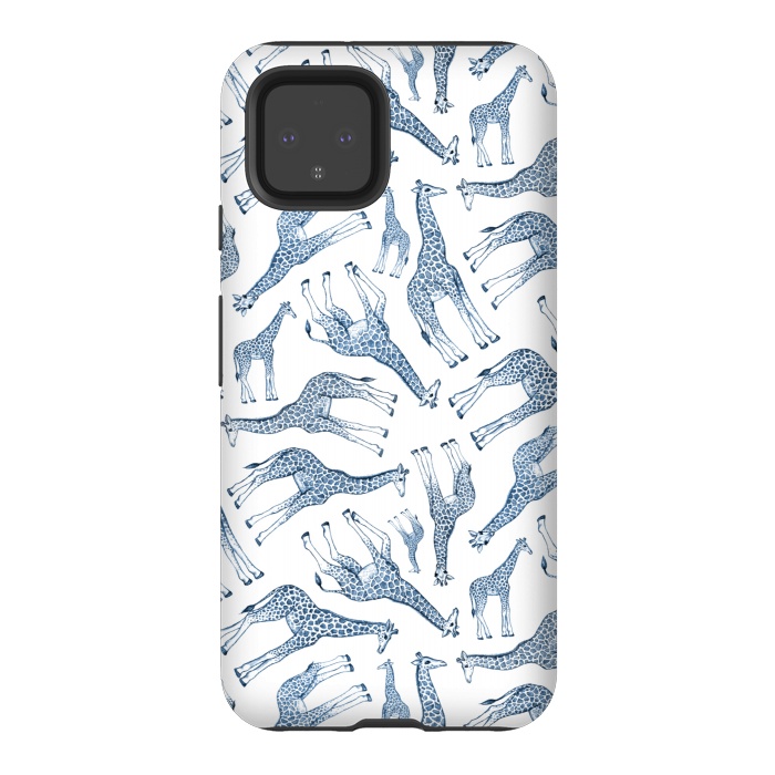 Pixel 4 StrongFit Little Giraffes in Monochrome Blue and White by Micklyn Le Feuvre