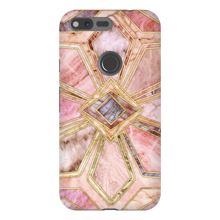 Pixel XL StrongFit Geometric Gilded Stone Tiles in Blush Pink, Peach and Coral by Micklyn Le Feuvre