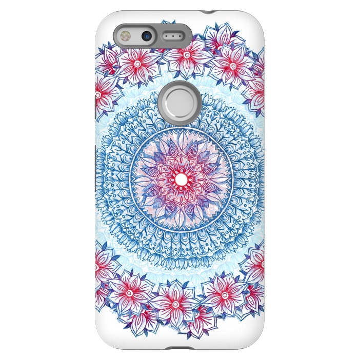 Pixel StrongFit Red, White and Blue Floral Mandala by Micklyn Le Feuvre