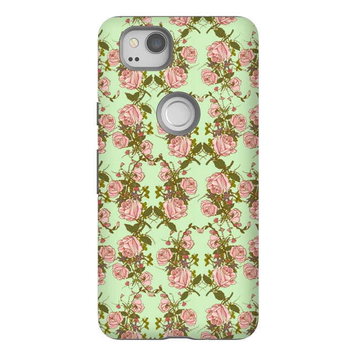 Pixel 2 StrongFit Vintage Rosy Floral by Quirk It Up
