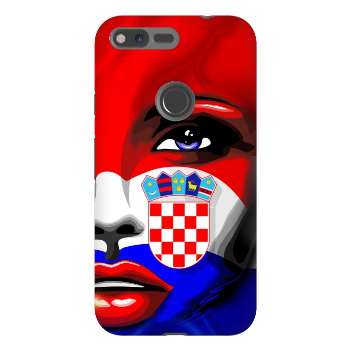 Pixel XL StrongFit Croatia Flag Beautiful Girl Portrait by BluedarkArt