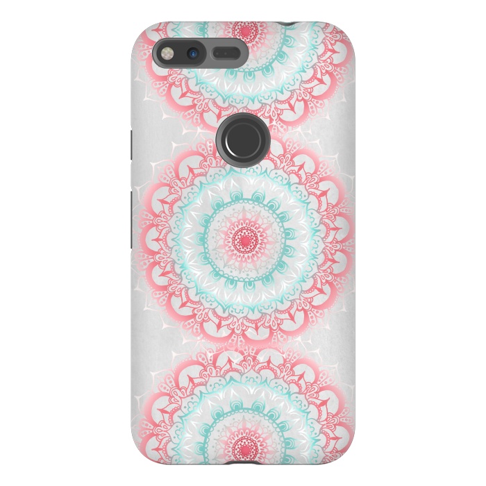 Pixel XL StrongFit Faded Coral & Mint Mandalas on Grey by Tangerine-Tane
