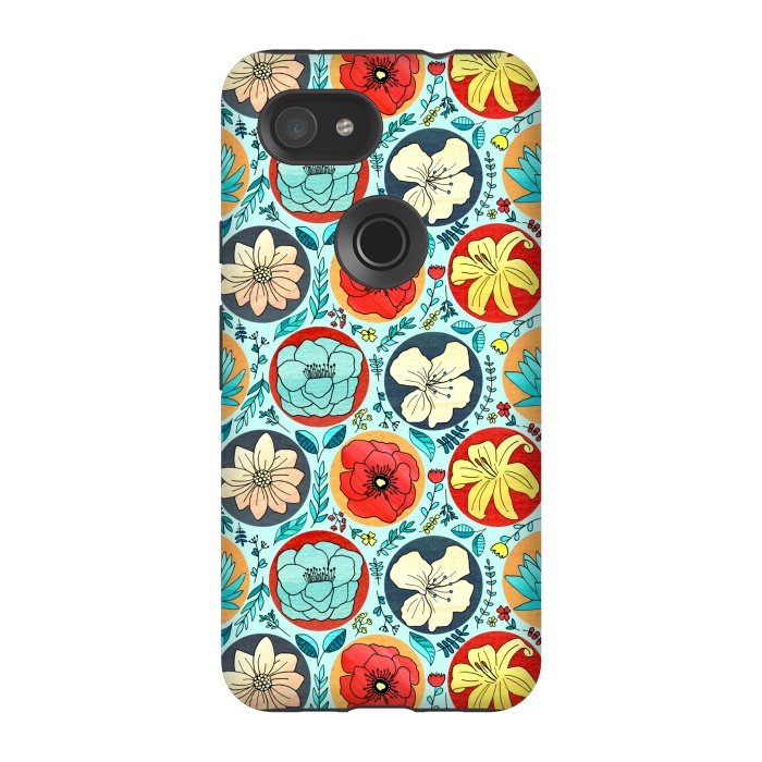 Pixel 3A StrongFit Polka Dot Floral On Navy  by Tigatiga