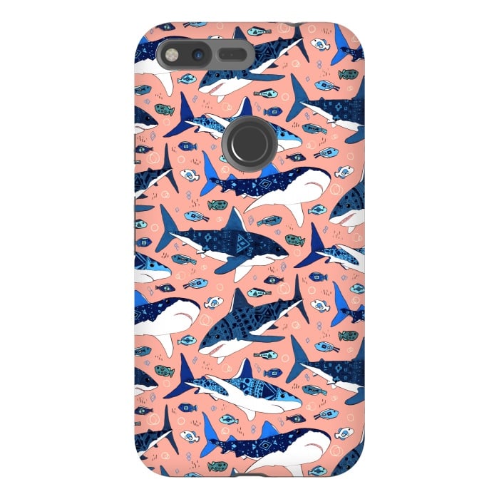 Pixel XL StrongFit Tribal Sharks & Fish On Pink by Tigatiga
