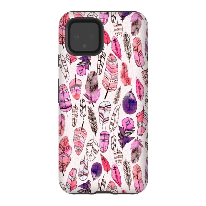 Pixel 4 StrongFit Pink Feathers  by Tigatiga