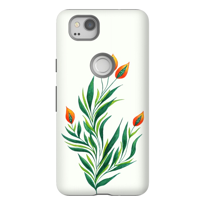 Pixel 2 StrongFit Green Plant With Orange Buds by Boriana Giormova