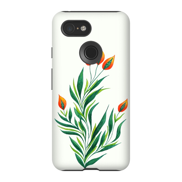 Pixel 3 StrongFit Green Plant With Orange Buds by Boriana Giormova