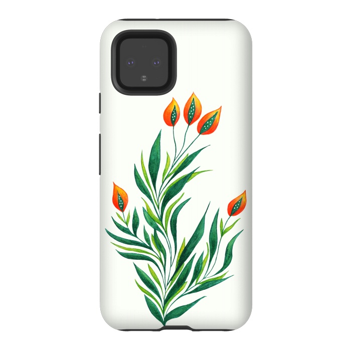 Pixel 4 StrongFit Green Plant With Orange Buds by Boriana Giormova