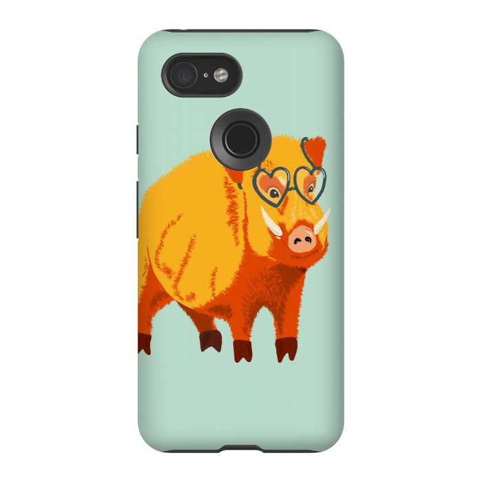 Pixel 3 StrongFit Cute Boar Pig With Glasses  by Boriana Giormova