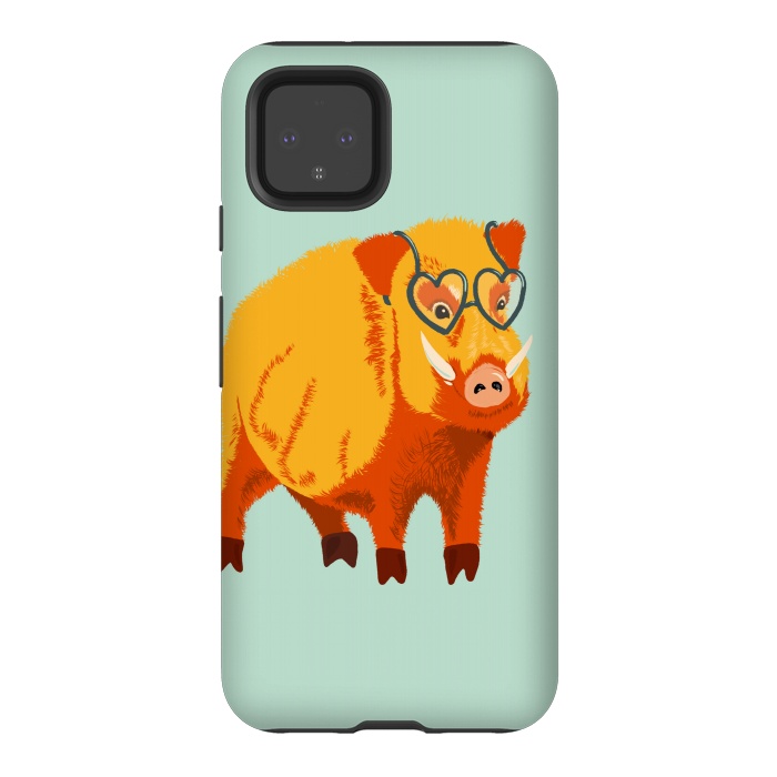 Pixel 4 StrongFit Cute Boar Pig With Glasses  by Boriana Giormova
