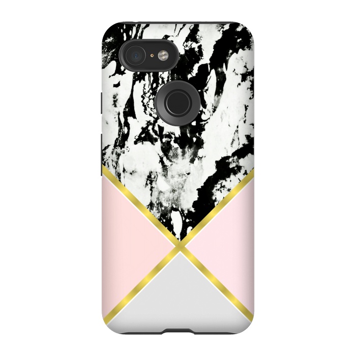 Pixel 3 StrongFit Pink geometric and black marble by Jms