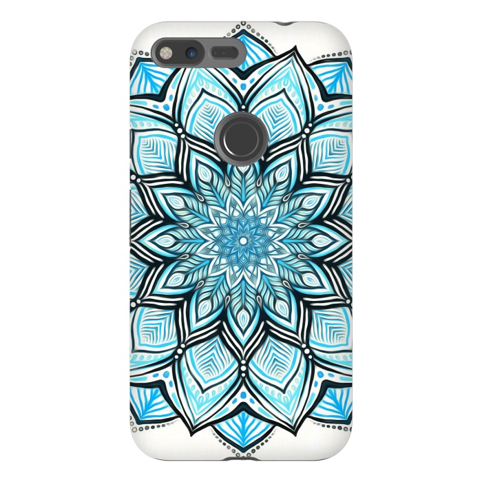 Pixel XL StrongFit Turquoise Tribal Mandala on White by Micklyn Le Feuvre