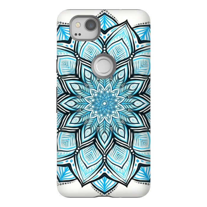 Pixel 2 StrongFit Turquoise Tribal Mandala on White by Micklyn Le Feuvre