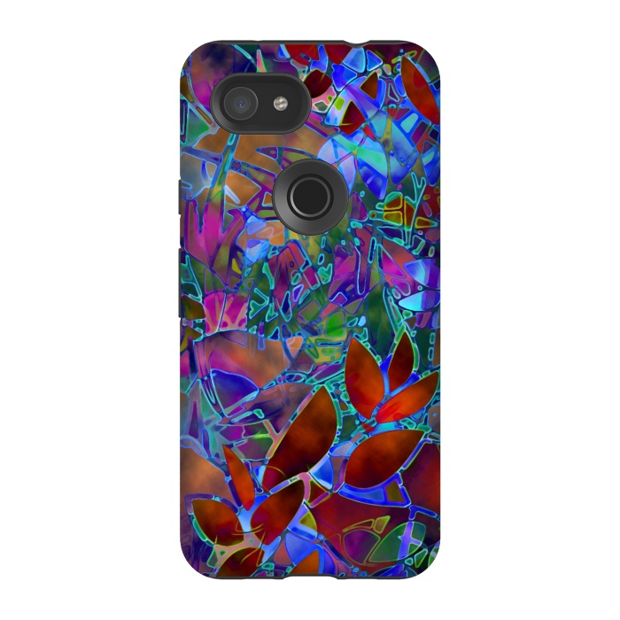 Pixel 3A StrongFit Floral Abstract Stained Glass G174 by Medusa GraphicArt