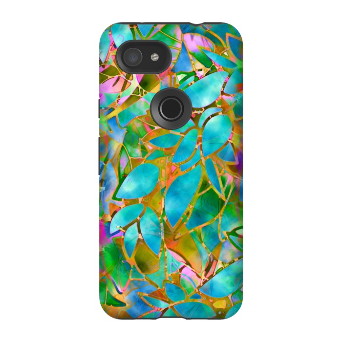 Pixel 3A StrongFit Floral Abstract Stained Glass G265  by Medusa GraphicArt