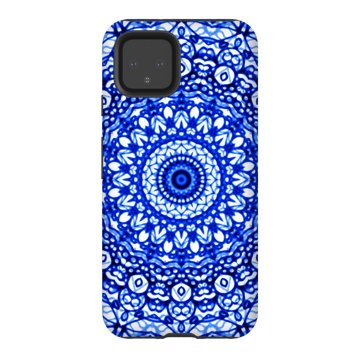 Pixel 4 StrongFit Blue Mandala Mehndi Style G403  by Medusa GraphicArt