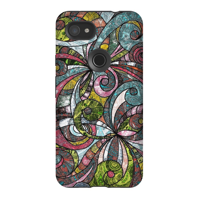 Pixel 3AXL StrongFit Drawing Floral Zentangle G203 by Medusa GraphicArt