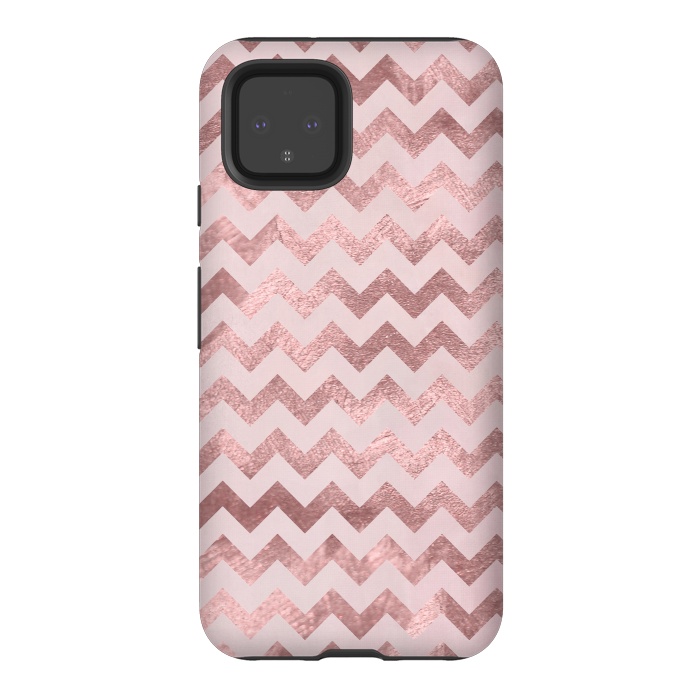 Pixel 4 StrongFit Elegant Rose Gold Chevron Stripes 2 by Andrea Haase