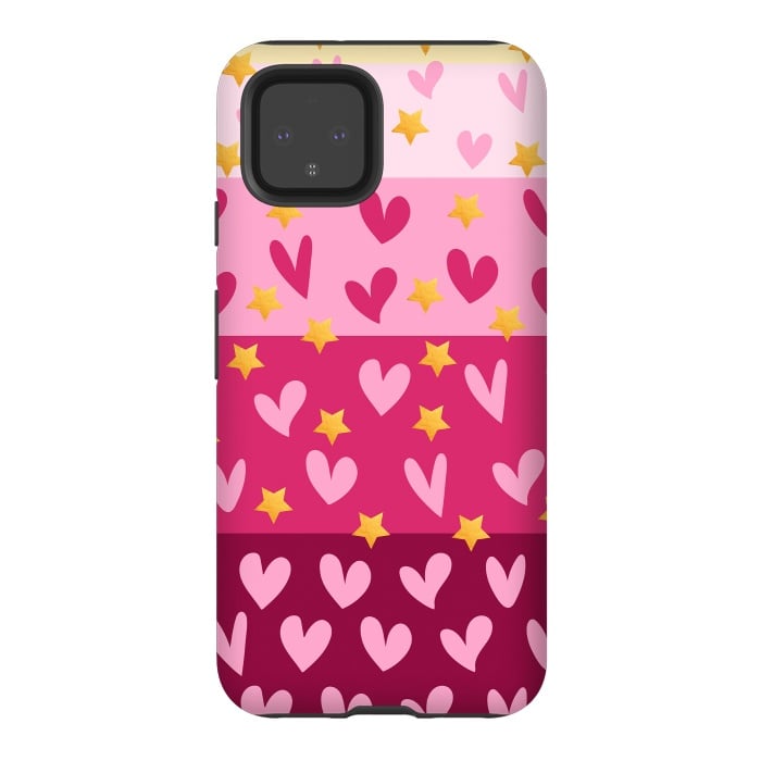 Pixel 4 StrongFit Pink Hearts With Stars by Rossy Villarreal