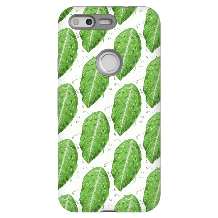 Pixel StrongFit Swirly Green Leaf Pattern by Boriana Giormova