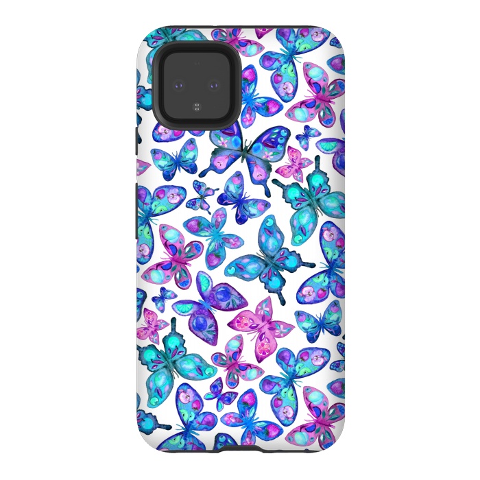 Pixel 4 StrongFit Watercolor Fruit Patterned Butterflies - aqua and sapphire by Micklyn Le Feuvre